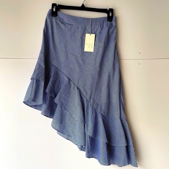 A New Day Women's Blue Striped High Low Ruffled Casual Skirt, Sz 2 - Picture 2 of 8